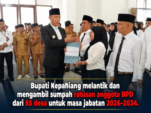 Pelantikan 333 anggota BPD Kabupaten Kepahiang oleh Bupati Zurdi Nata di Aula Guest House