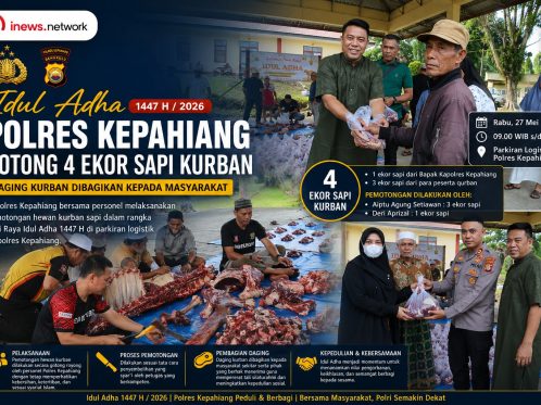 Polres Kepahiang Potong 4 Ekor Sapi Kurban pada Idul Adha 1447 H, Daging Dibagikan ke Masyarakat 1 Kapolres Kepahiang Bersama personnel melakukan pemotongan hewan kurban sapi saat Idul Adha 1447 H di parkiran logistik Mapolres Kepahiang.